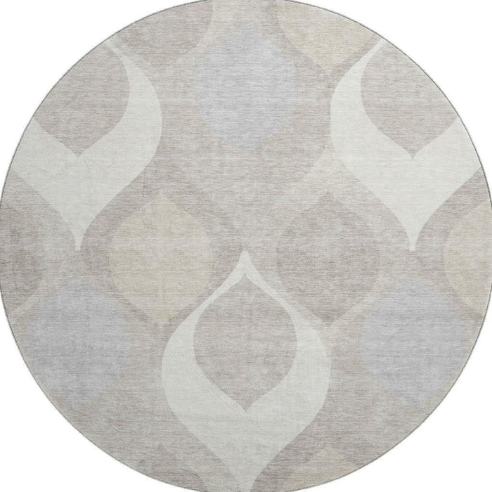8' Ogee Washable Round Rug With UV Protection - Ivory