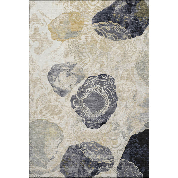 10' X 14' Geometric Washable Area Rug With UV Protection (697200) - Ivory / Tan / Charcoal