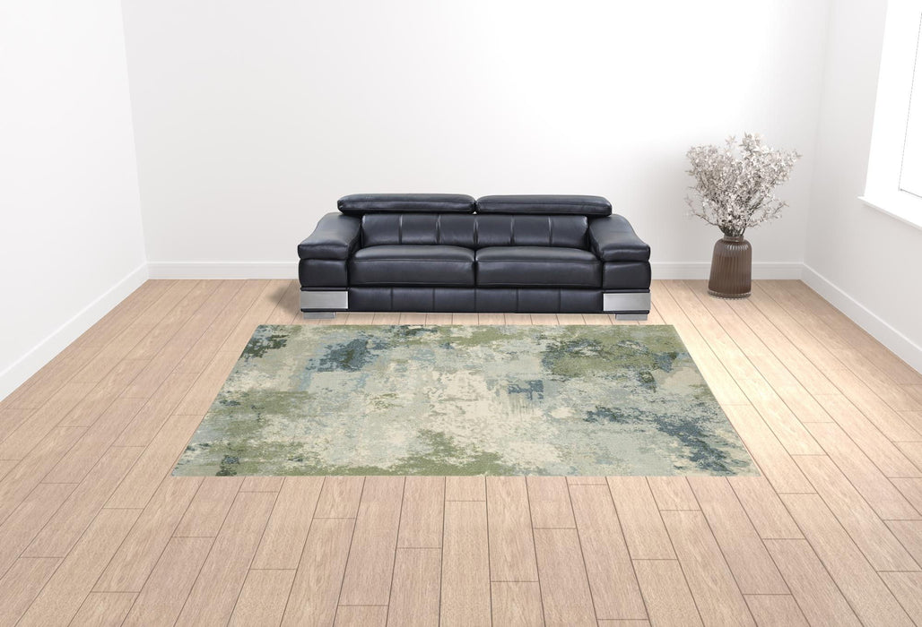 10' x 13' Abstract Power Loom Stain Resistant Area Rug - Blue Green Gray And Ivory