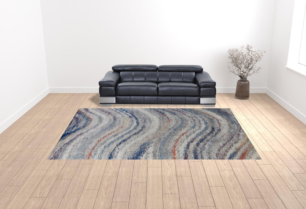 10' x 14' Abstract Power Loom Stain Resistant Area Rug - Blue Gray And Orange