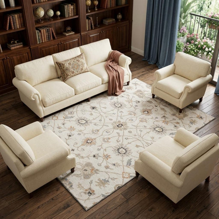 10' X 14' Floral Washable Area Rug With UV Protection (686132) - Ivory / Copper / Gray