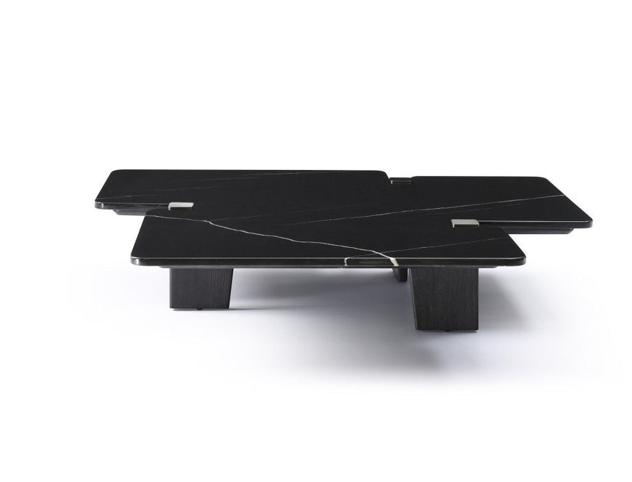 Genuine Marble Solid Wood Free Form Coffee Table - Black