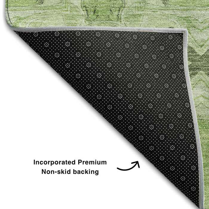 9' X 12' Floral Medallion Washable Area Rug With UV Protection (649491) - Green / Gray / Ivory