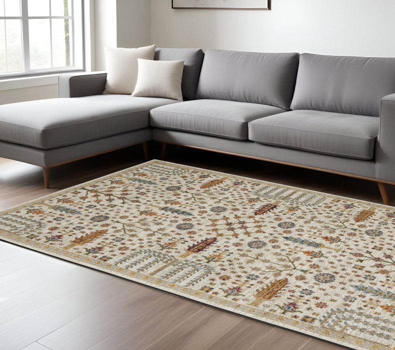 8' X 11' Oriental Area Rug - Ivory And Gold