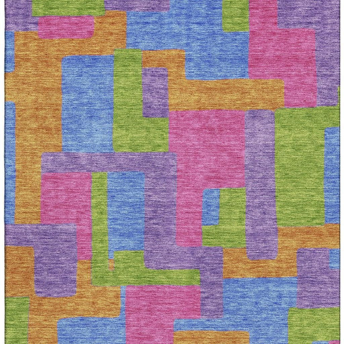 9' X 12' Abstract Geometric Washable Area Rug With UV Protection - Purple