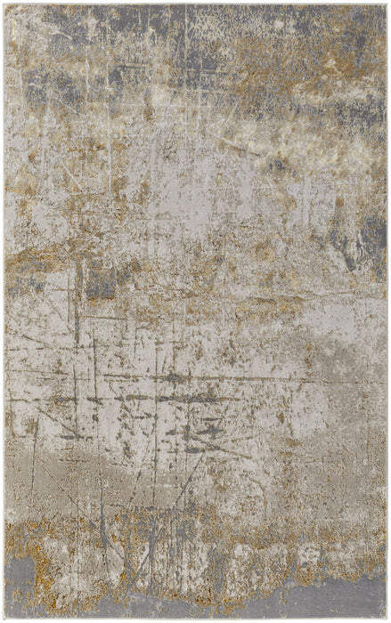 10' x 13' Abstract Power Loom Worn Faded Area Rug - Ivory Gray And Brown
