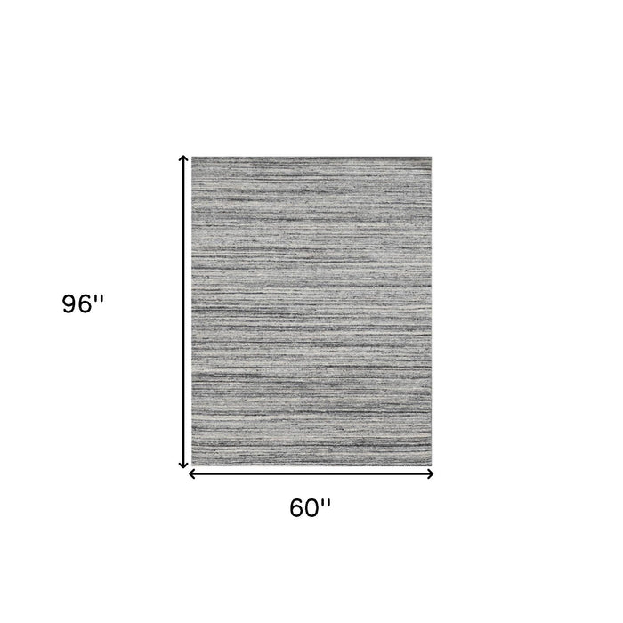 5' X 8' Transitional Wool Striped Hand Woven Area Rug - Ivory