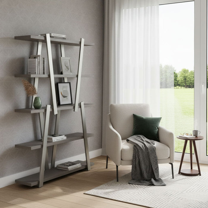 Stainless Four Tier Geometric Bookcase - Gray / Silver
