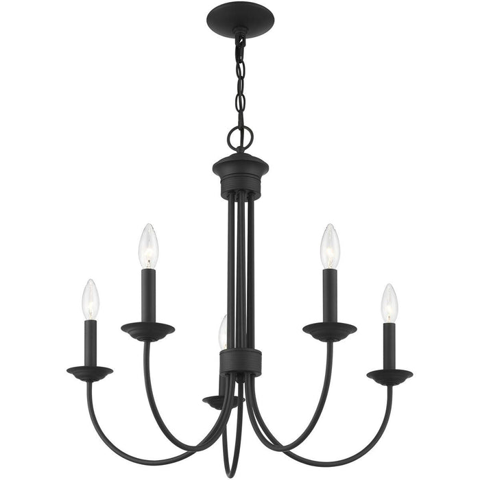 24" Five Light Metal Dimmable Chandelier With Shades - Black