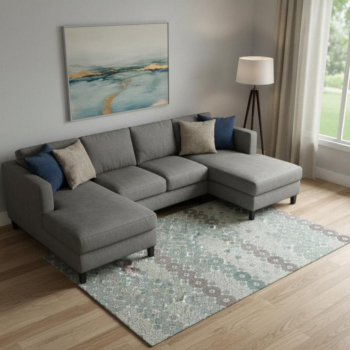10' X 14' Geometric Washable Area Rug With UV Protection (696890) - Teal / Gray / Silver