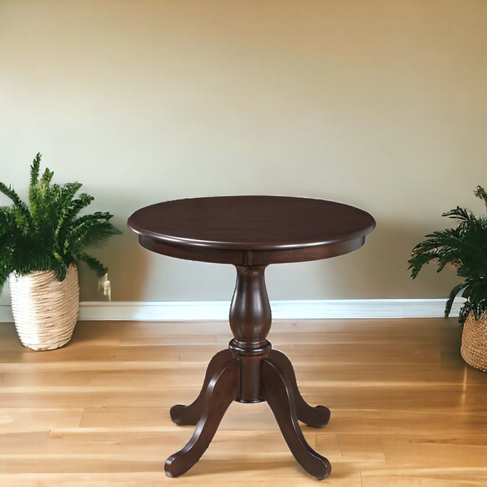 30" Rounded Solid Manufactured Wood And Solid Wood Pedestal Base Dining Table - Espresso