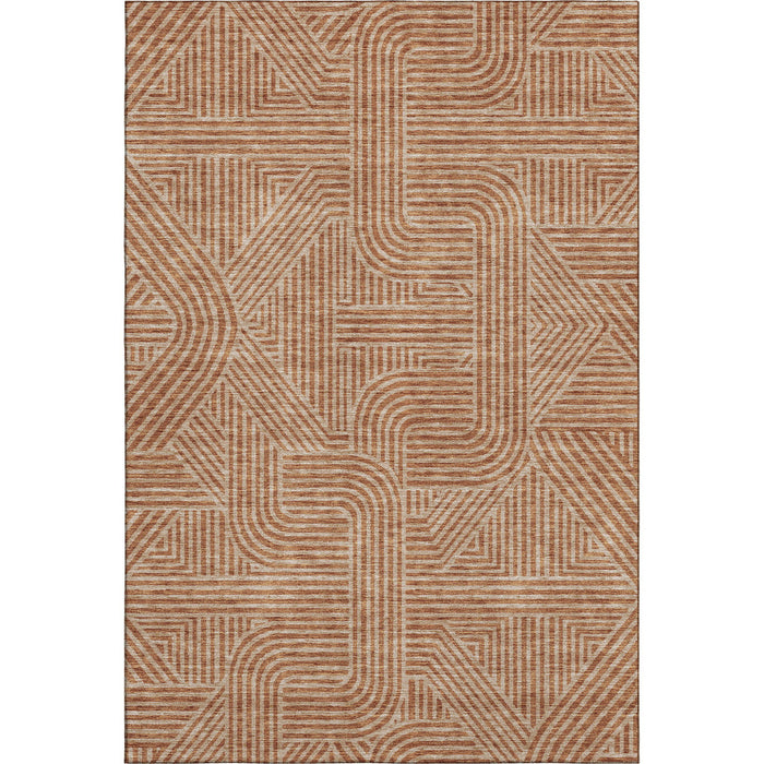10' X 14' Abstract Geometric Washable Area Rug With UV Protection (672947) - Terra Cotta / Beige