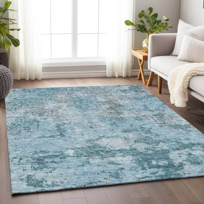 14' X 10' Transitional Abstract Washable Area Rug With UV Protection - Teal / Gray