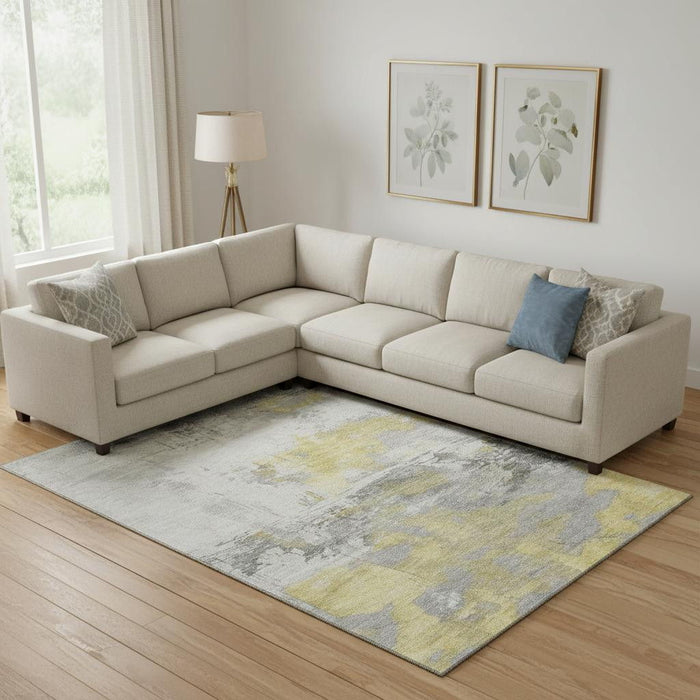 10' X 14' Abstract Washable Area Rug With UV Protection (697176) - Gold / Gray / Ivory
