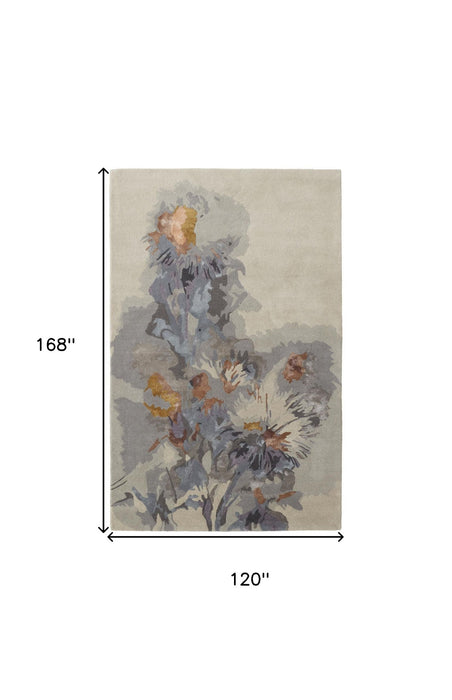 10' x 14' Wool Floral Hand Tufted Area Rug - Blue And Gray