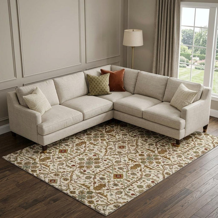 10' X 14' Oriental Washable Area Rug With UV Protection (685468) - Ivory / Red / Gold