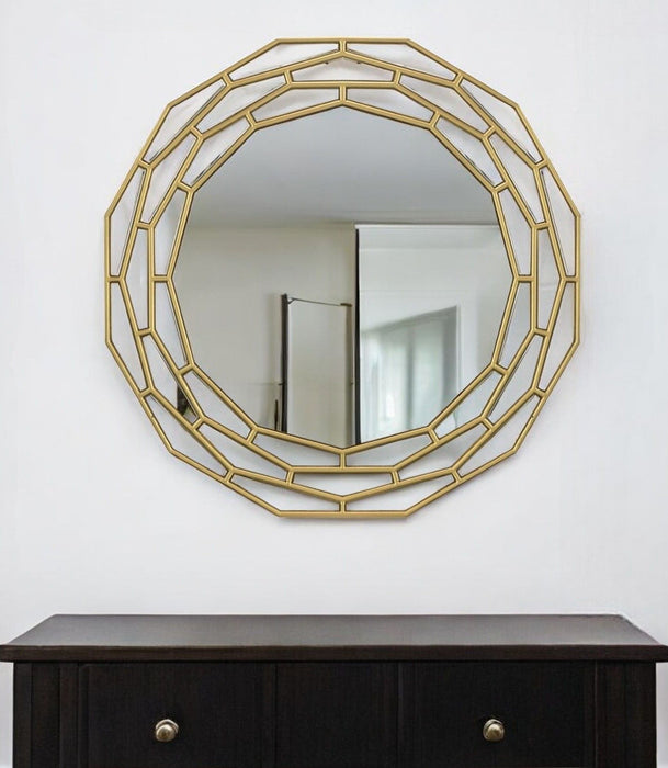 35" Round Framed Accent Mirror - Gold