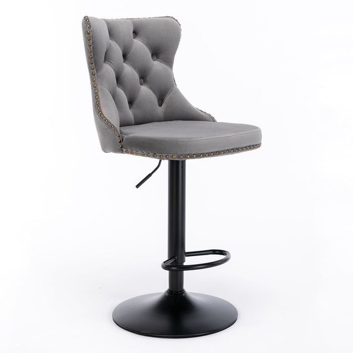 Set of 2 Giga modern upholstered swivel barstools with adjustable height, tufted backs, perfect for home pub and kitchen island seating