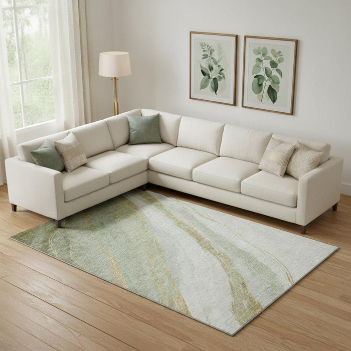 10' X 14' Abstract Washable Area Rug With UV Protection (715501) - Sage / Copper