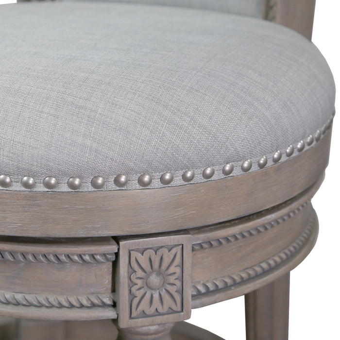 25" Solid Wood And Fabric Counter Height Swivel Bar Chair - Champagne / Gray