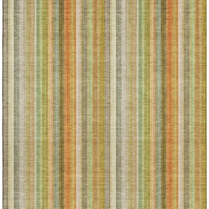 9' X 12' Striped Washable Area Rug With UV Protection (648393) - Khaki / Orange / Beige