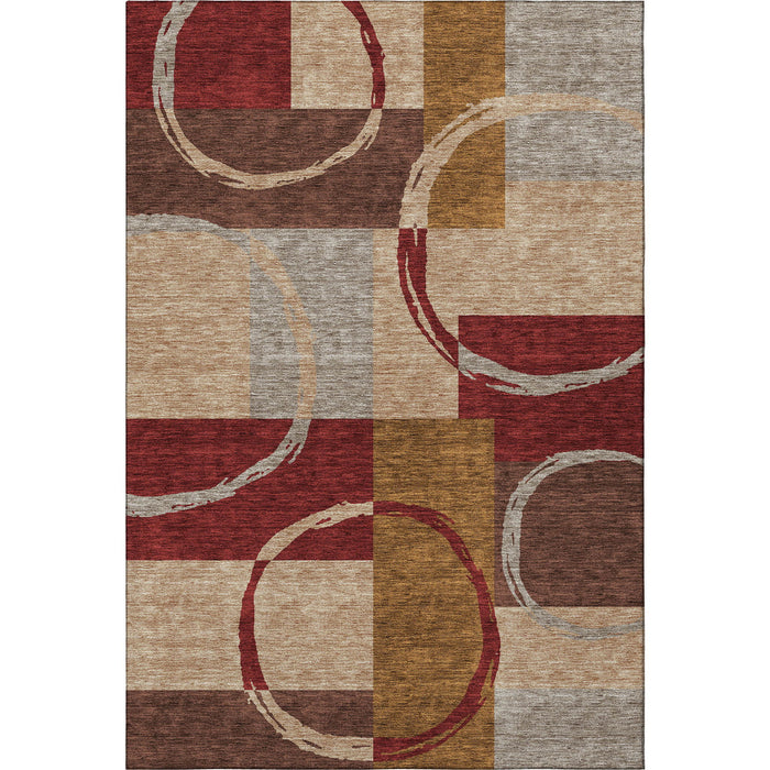 10' X 14' Geometric Washable Area Rug With UV Protection (675102) - Wheat / Burgundy / Gray