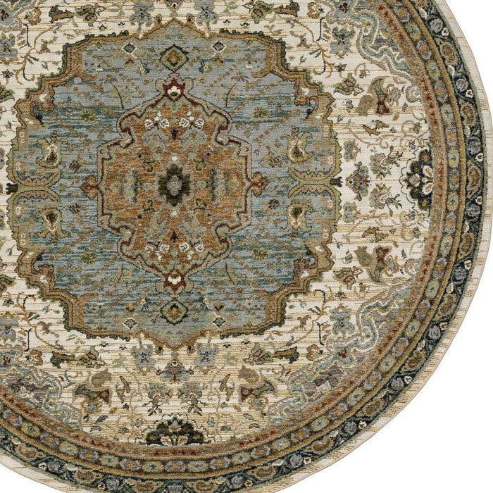 8' Oriental Round Rug (576128) - Ivory / Blue