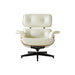 Beige and dark brown genuine leather tufted swivel lounge chair with matching ottoman by HomeRoots, stationary design with plush cushions.