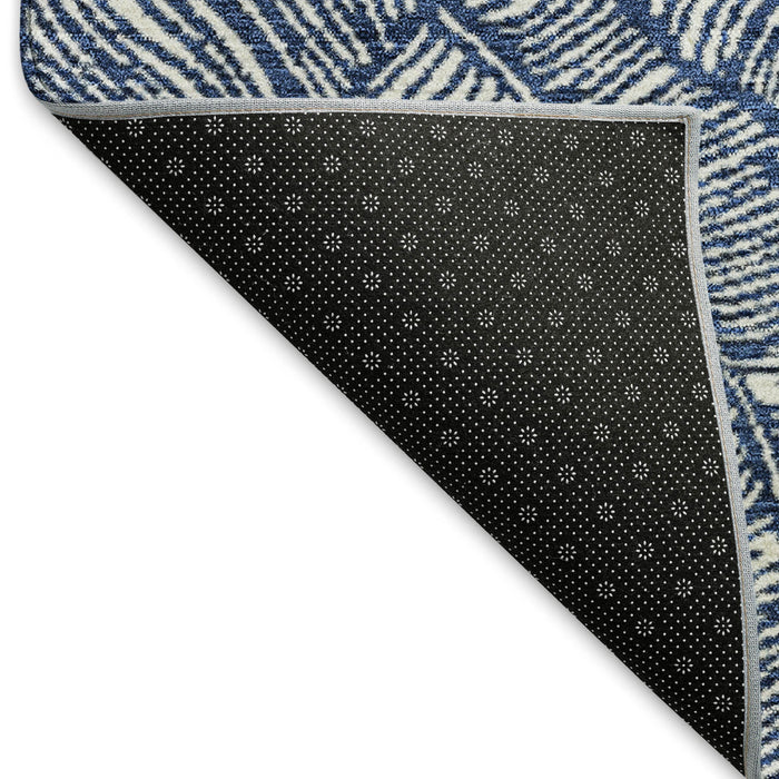 10' X 14' Floral Washable Area Rug With UV Protection (672623) - Navy Blue / Ivory