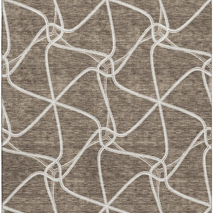 10' X 14' Geometric Washable Area Rug With UV Protection (675366) - Brown / Ivory