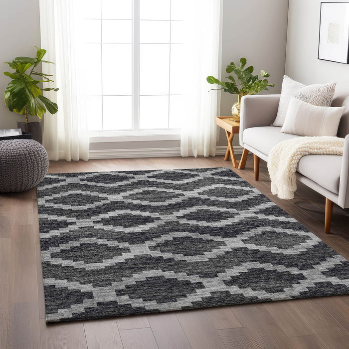 10' X 14' Tribal Washable Area Rug With UV Protection - Gray