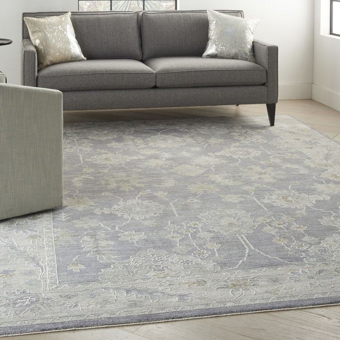 8' X 10' Floral Power Loom Area Rug - Gray And Ivory