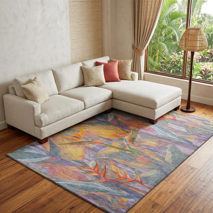 10' X 14' Geometric Washable Area Rug With UV Protection (646391) - Rainbow / Ivory