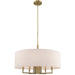 HomeRoots 25-inch six-light dimmable chandelier with shades in antiqued brass finish, showcasing elegant design and lighting details.