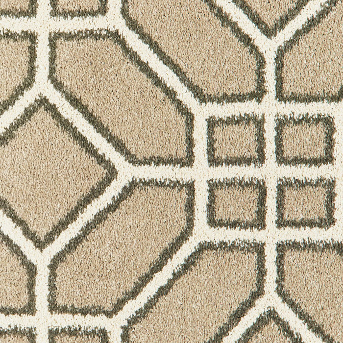 9.8' x 12.8' Geometric Power Loom Stain Resistant Area Rug - Sand And Ivory