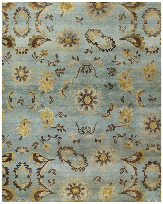 5' X 8' Wool Floral Hand Knotted Area Rug (744156) - Blue / Brown / Tan