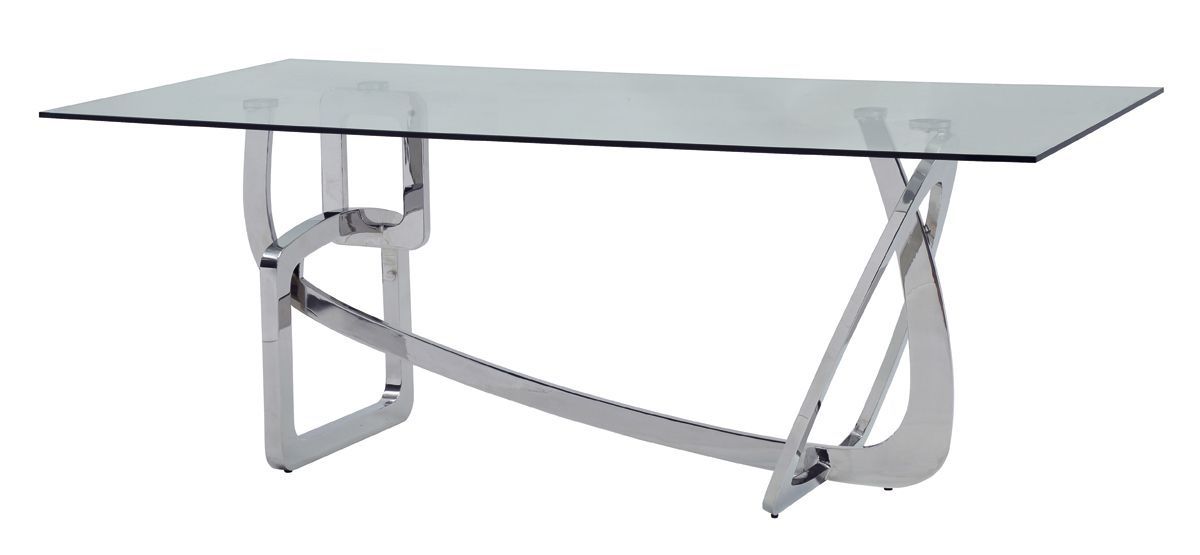 79" Glass And Stainless Steel Trestle Base Dining Table - Silver