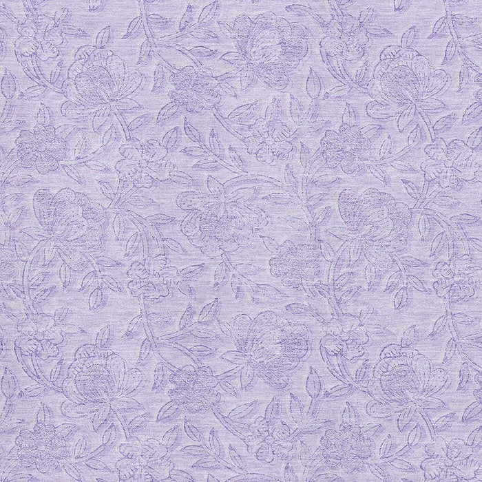 9' X 12' Floral Washable Area Rug With UV Protection - Lilac And Ivory