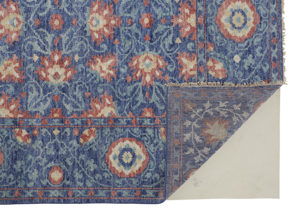 5.5' x 8.5' Wool Floral Hand Knotted Stain Resistant Area Rug - Blue And Red