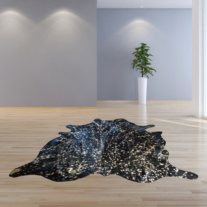 6' Devore On Black Stenciled Cowhide Rug - Gold