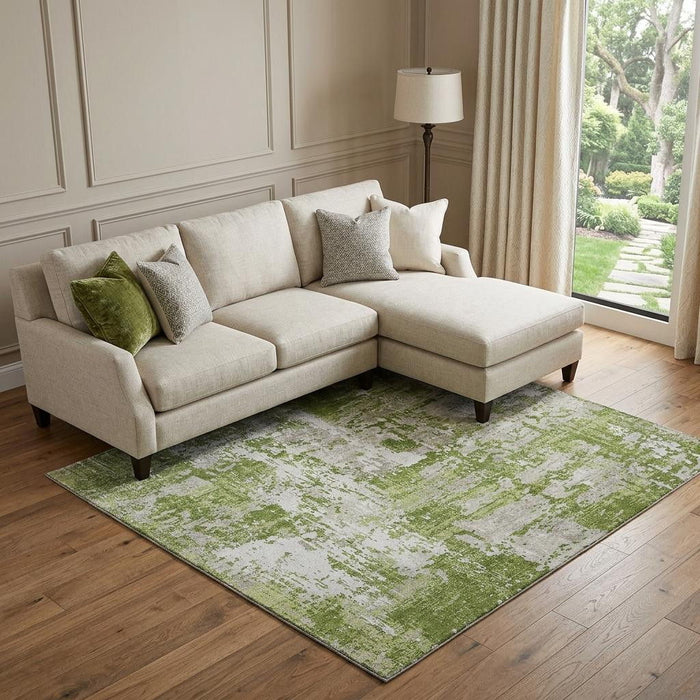10' X 14' Abstract Washable Area Rug With UV Protection (679120) - Green / Ivory