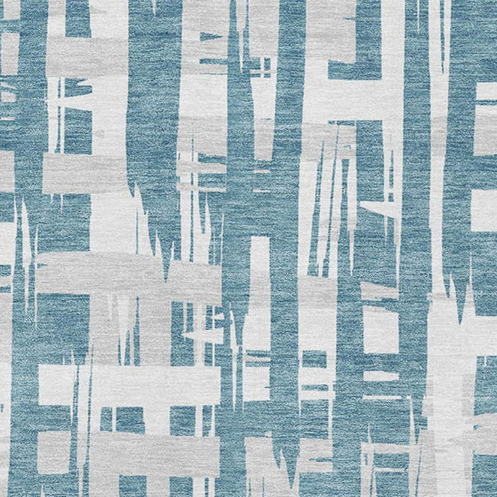 10' X 14' Striped Washable Area Rug With UV Protection (705713) - Teal / Ivory