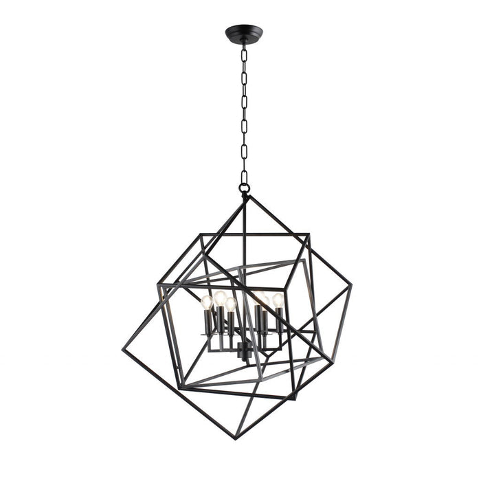 Unique Statement Six Light Metal Chandelier With Shades - Black