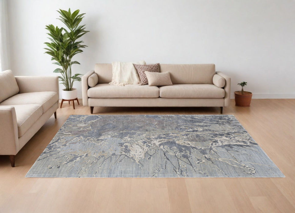 8' x 10' Abstract Hand Tufted Worn Faded Area Rug - Ivory Taupe And Green