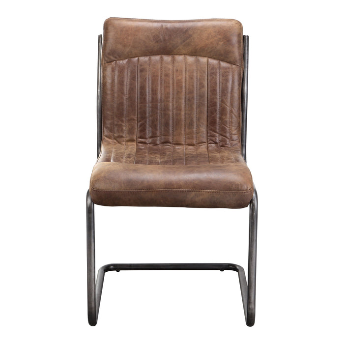 Leather Iron Dining Side Chairs (Set of 2) - Brown / Silver
