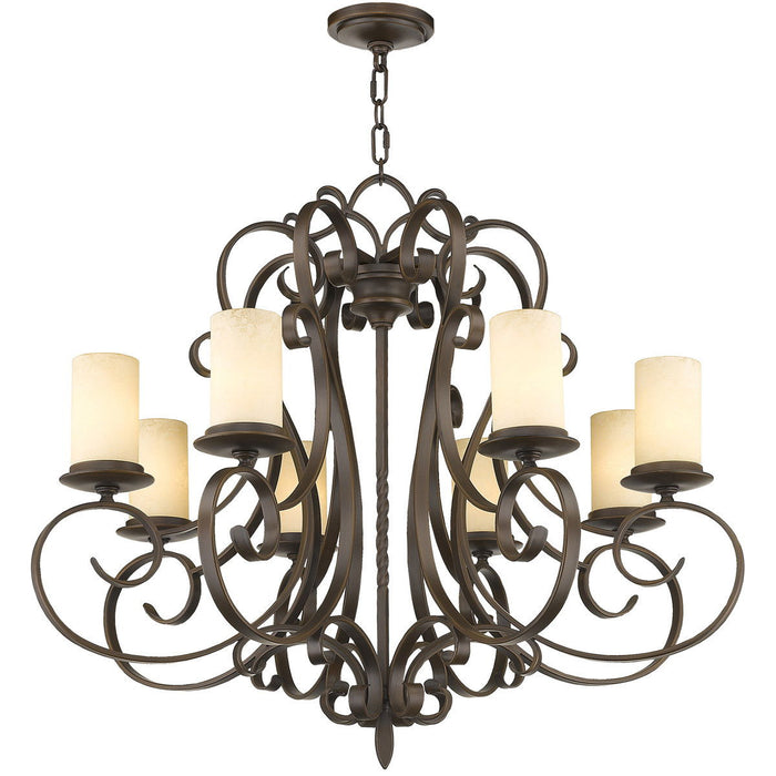 32" Eight Light Metal Dimmable Chandelier With Shades - Bronze