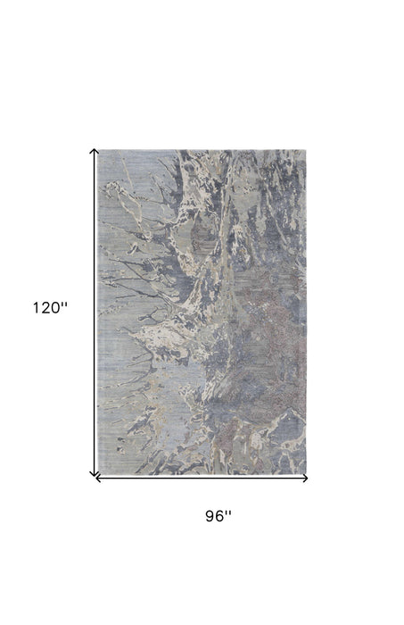8' x 10' Abstract Hand Tufted Worn Faded Area Rug - Ivory Taupe And Green