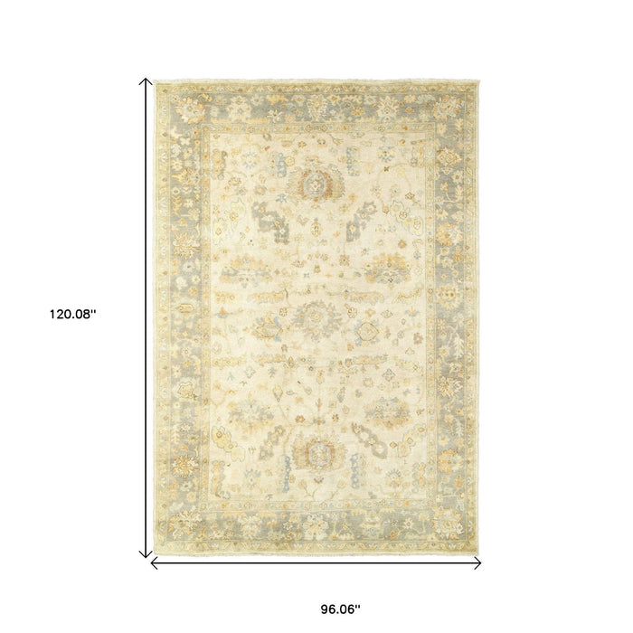 8' X 10' Wool Oriental Hand Knotted Area Rug - Beige And Gray