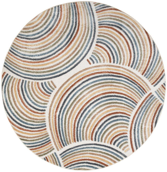 8' Round Abstract Power Loom Area Rug (564217) - Cream