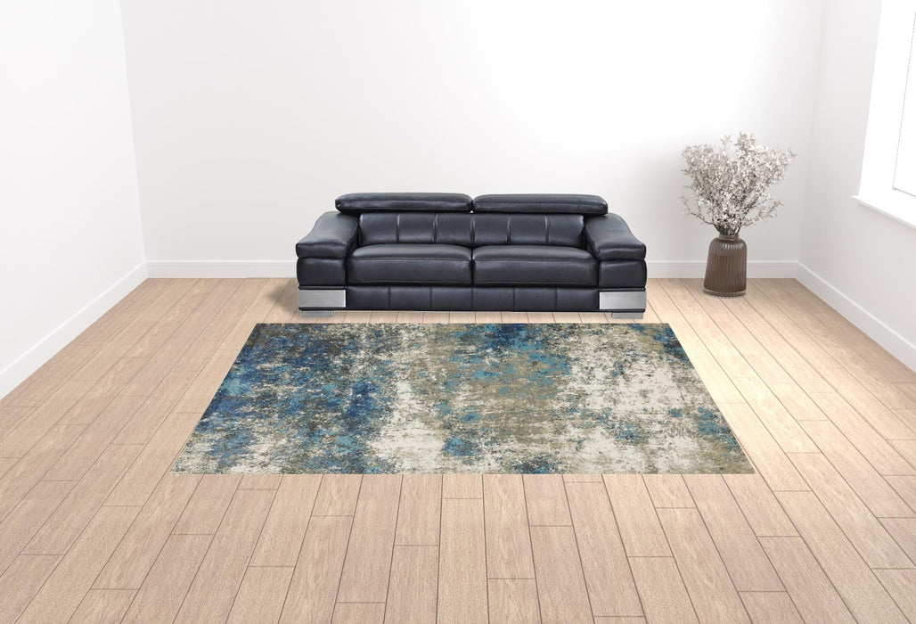 9.8' x 12.8' Abstract Power Loom Stain Resistant Area Rug - Blue Grey And Beige